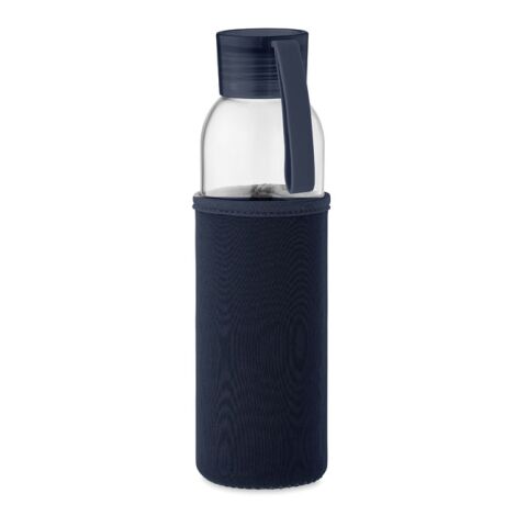 Kundengeschenk Trinkflasche recyceltes Glas 500ml – marineblau – mit individuellem Werbedruck, auslaufsicher, nachhaltige Mehrwegflasche