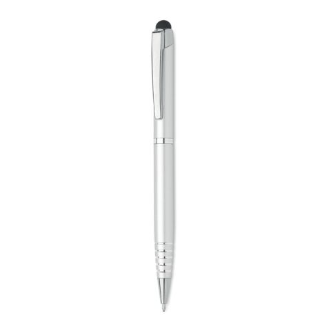 Werbeartikel Drehkugelschreiber mit Stylus – silber – mit Logo bedruckt