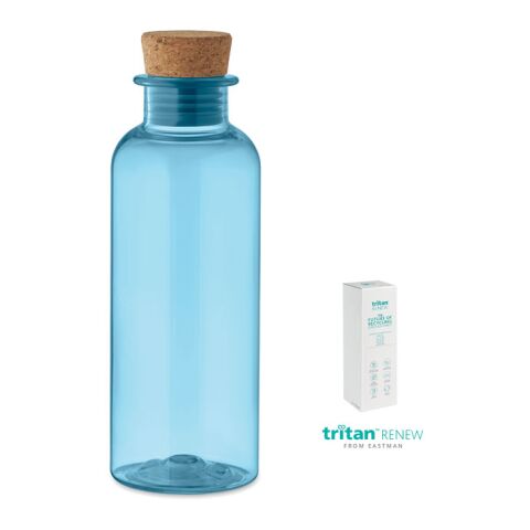 Werbeartikel Trinkflasche 500ml Tritan Renew™ 50% recycelt BPA-frei Edelstahl-Verschluss mit Handschlaufe – blau – mit Logo bedruckt