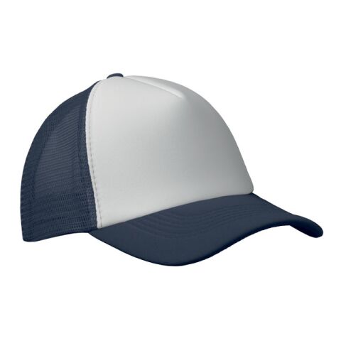 Werbeartikel Truckers Cap – weiß/dunkelblau – mit Logodruck verstellbar 140-150 gr/m2 5 Panele Mesh klassisches Baseball Cap für Firmen-Events