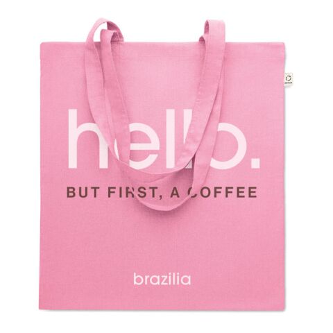 Werbeartikel Einkaufstasche recy. Baumwolle – pink – mit Logo bedruckt