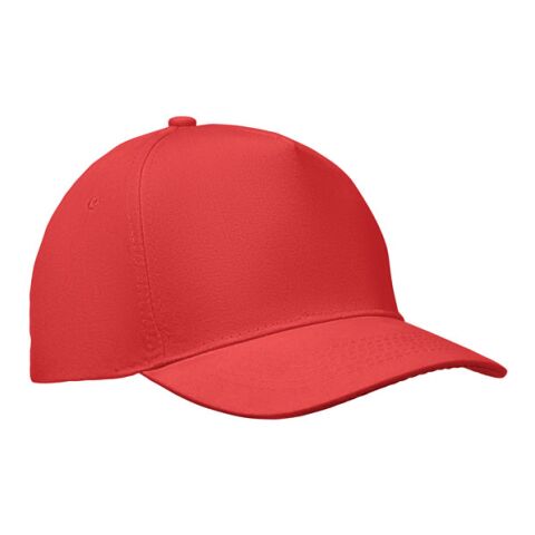 Werbeartikel Baseball Cap 5 Panels – rot – mit Logodruck, 180 g/m² Baumwolltwill, Größe 7 1/4, verstellbarer Klettverschluss, klassisches Baseball Cap