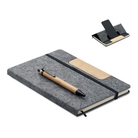 Werbeartikel DIN A5 RPET Notizbuch-Set – dunkelgrau – mit Logo bedruckt
