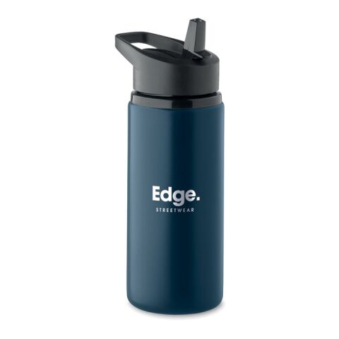 Werbeartikel Flasche 500 ml – marineblau – mit Logo bedruckt 500 ml nachhaltig aus recyceltem Edelstahl mit Trinkhalm für Sportevents