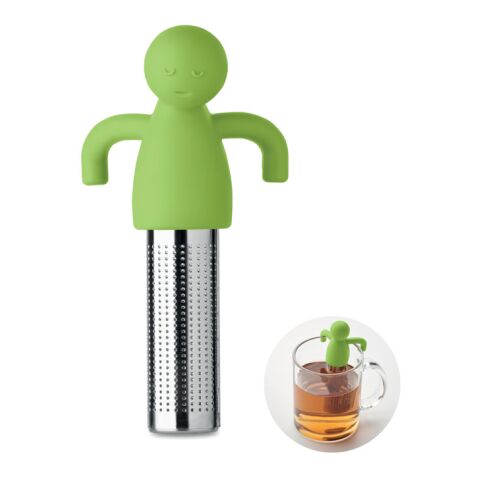 Werbeartikel Tee-Ei aus Edelstahl mit Silikon-Figur, funktionales Office-Gadget für Teegenuss am Arbeitsplatz – limette – mit Logo bedruckt