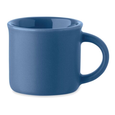 Werbeartikel 40 ml Espresso-Tasse aus Keramik in klassischem Schwarz inkl. weißer Einzelverpackung – blau – mit Logo bedruckt