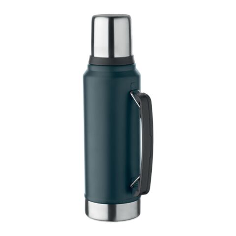 Kundengeschenk Thermoskanne Doppelwandige Flasche – marineblau – mit Gravur 1L aus recyceltem Edelstahl vakuumisoliert auslaufsicher