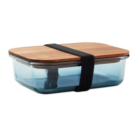 Werbeartikel Lunchbox Glas 800 ml – transparent blau – mit Logo bedruckt