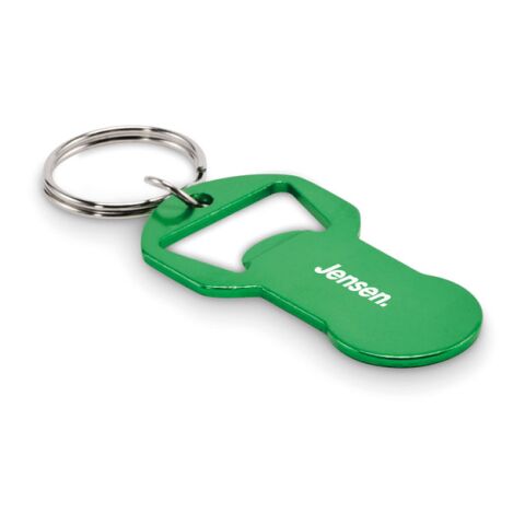 Werbeartikel Schlüsselring mit Kapselheber – grün – mit Logo bedruckt