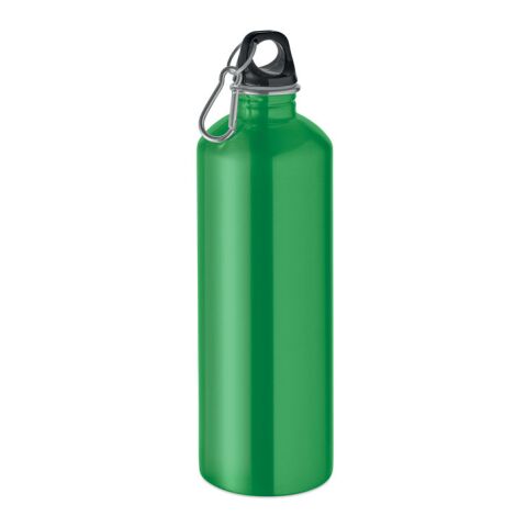 Werbeartikel Trinkflasche 1 Liter aus 90% recyceltem Edelstahl einwandig mit Karabiner 1000ml leicht bruchfest – grün – mit Logo bedruckt