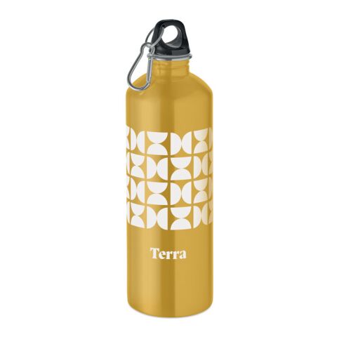 Werbeartikel Trinkflasche 1 Liter aus 90% recyceltem Edelstahl einwandig mit Karabiner 1000ml leicht bruchfest – ochre – mit Logo bedruckt
