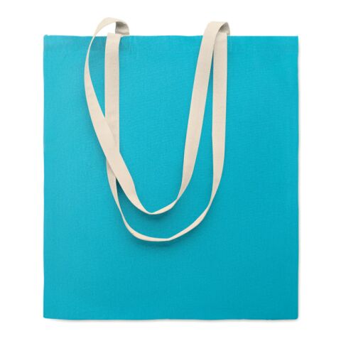 Werbeartikel Einkaufstasche aus Baumwolle – türkis – mit Logo bedruckt