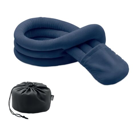 Kundengeschenk Reisekissen marineblau – mit Logo bedruckt für Teamevents inkl. rPET-Beutel