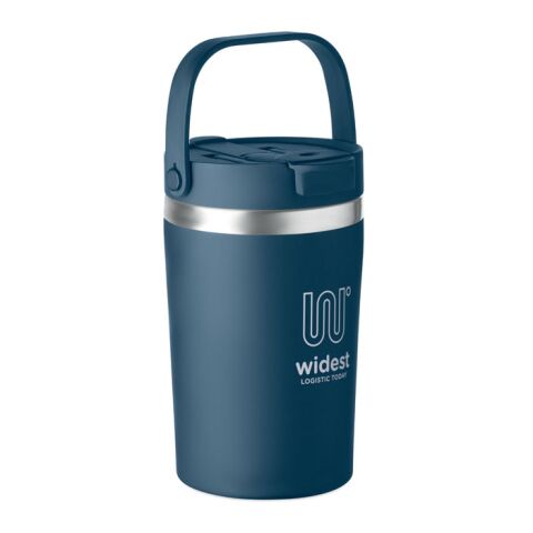 Kundengeschenk Doppelwandiger Becher 350 ml – marineblau – mit Logo bedruckt, nachhaltig aus recyceltem Edelstahl für Firmen-Events
