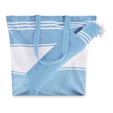 Werbeartikel Hamamtuch-Set – türkis – Einkaufstasche / Werbetasche mit Logo bedruckt