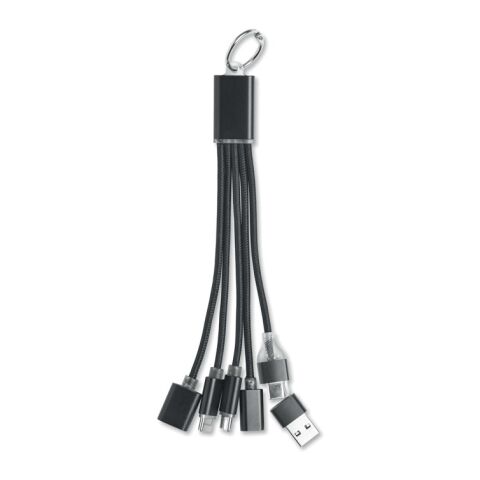 Streuartikel 3in1 Ladekabel Aluminium – schwarz – mit Logo bedruckt für Technik-Messen und den Büroalltag