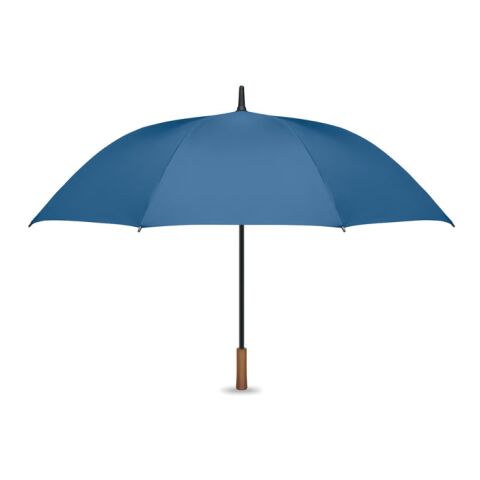 Werbeartikel 27" Regenschirm Holzgriff – königsblau – mit Logo bedruckt