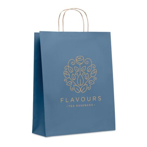 Werbeartikel Papiertüte, groß 90 g/m² – blau – mit Logo bedruckt