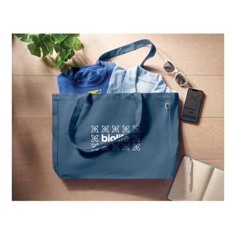 Werbeartikel Recycelte Canvas-Tasche – blau – mit Logo bedruckt