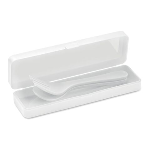 Werbeartikel Besteck-Set PP – weiß – mit Logo bedruckt