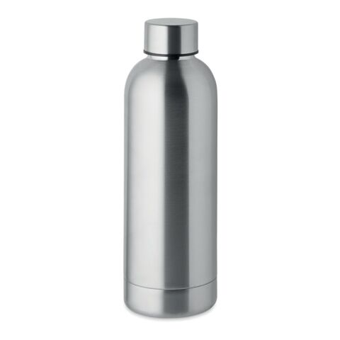 Werbeartikel 500 ml Isolierflasche aus 90% recyceltem Edelstahl doppelwandig & auslaufsicher – grün – mit Logo bedruckt transparent grau – mit Logo
