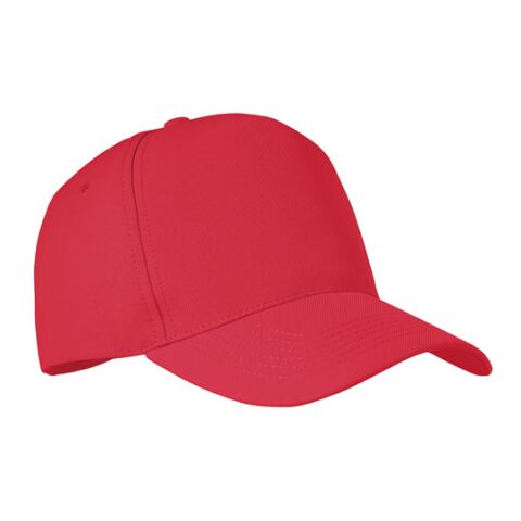 Werbeartikel RPET Baseball Kappe 5 Panels – rot – mit Logo bedruckt