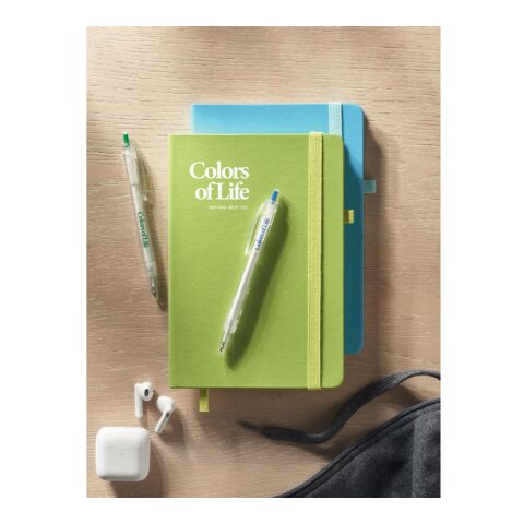 Firmengeschenk Notizbuch MO6835 – limette – mit Logo bedruckt, DIN A5, 96 Blatt, recyceltes PU und Recyclingpapier, nachhaltiges Journal