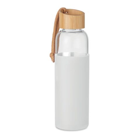 Trinkflasche Glas 500 ml mit Bambus Deckel weiß | ohne Werbeanbringung | Nicht verfügbar | Nicht verfügbar | Nicht verfügbar