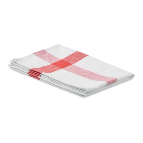 Werbeartikel Strandtuch aus nachhaltigem recyceltem Polycotton – rot – mit Logo bedruckt für das Sommerfest
