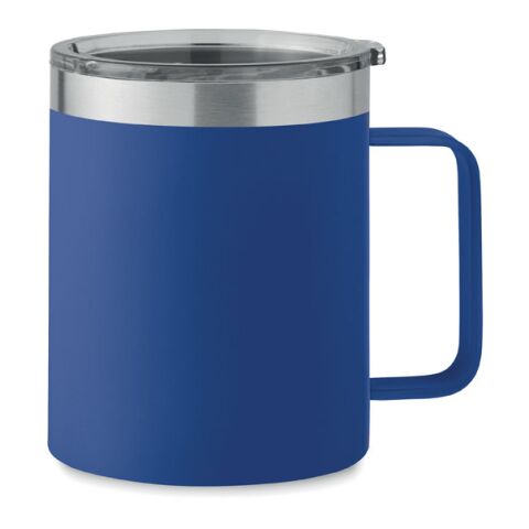 Werbeartikel Doppelwandiger Becher 300 ml aus recyceltem Edelstahl – blau – mit Logo bedruckt