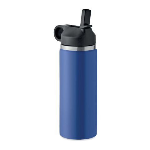Werbeartikel Edelstahl Trinkflasche 500 ml doppelwandig recycelt Korkboden Henkeldeckel BPA-frei auslaufsicher aus recyceltem Edelstahl – blau – mit