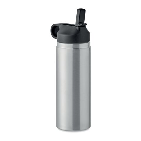 Werbeartikel Doppelwandige Flasche 500 ml aus recyceltem Edelstahl – transparent grau – mit Logo bedruckt