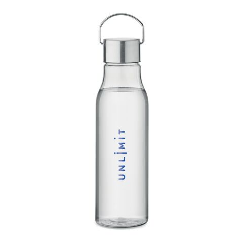Werbeartikel Trinkflasche 600 ml aus recyceltem RPET BPA-frei mit Edelstahlverschluss & Tragehenkel auslaufsicher – weiß – mit Logo bedruckt