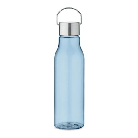 Sport-Werbemittel Trinkflasche RPET – transparent hellblau – bedruckbar 600 ml BPA-frei auslaufsicher mit Edelstahl-Henkel für Sportevents