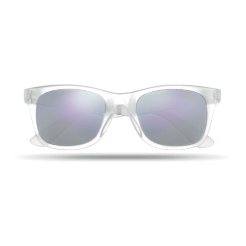 Werbeartikel Verspiegelte Sonnenbrille – weiß – mit Logo bedruckt