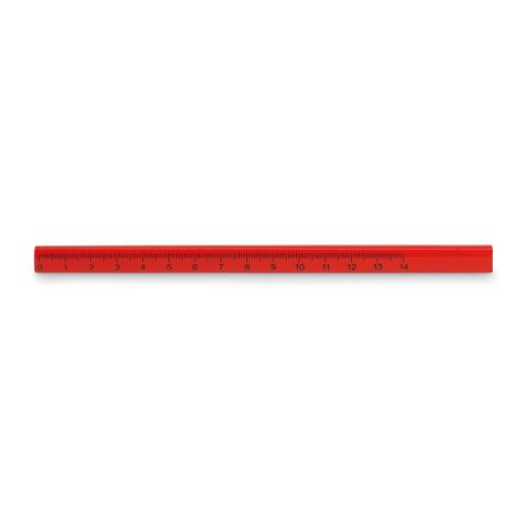 Werbegeschenk Zimmermanns-Bleistift mit Lineal – rot – mit Logo bedruckt mit aufgedrucktem 14cm Lineal für Handwerker