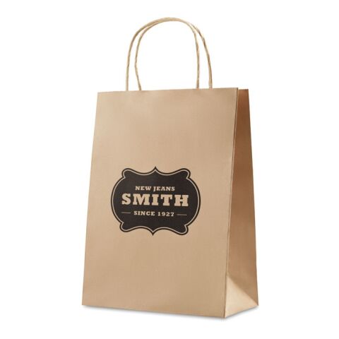 Werbeartikel Geschenkpapiertüte, medium – beige – mit Logo bedruckt