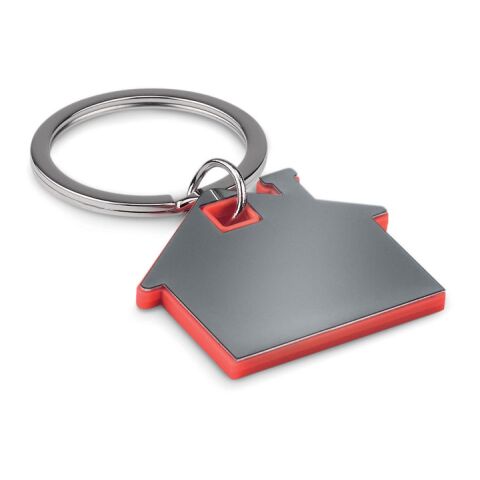 Schlüsselring Haus aus Edelstahl und Kunststoff rot | ohne Werbeanbringung | Nicht verfügbar | Nicht verfügbar