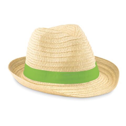 Werbeartikel Strohhut Natur – limette – mit Logodruck für Sommer-Events, idealer Kopfschutz, beliebtes Kundengeschenk für den Urlaub