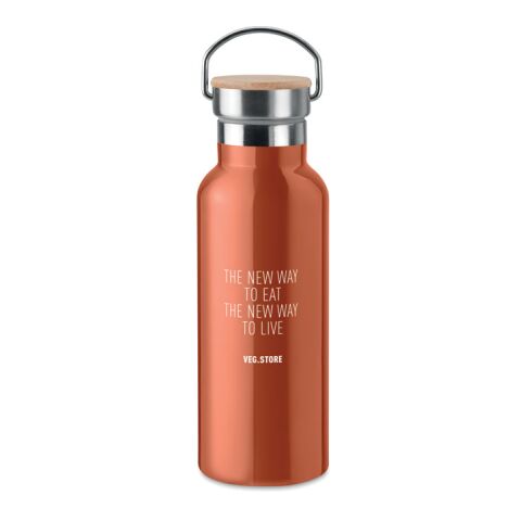 Doppelwandige Trinkflasche mit Bambus Deckel orange | ohne Werbeanbringung | Nicht verfügbar | Nicht verfügbar | Nicht verfügbar