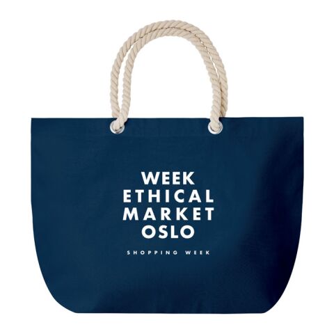 Werbeartikel Strandtasche mit Kordelgriff – blau – mit Logo bedruckt