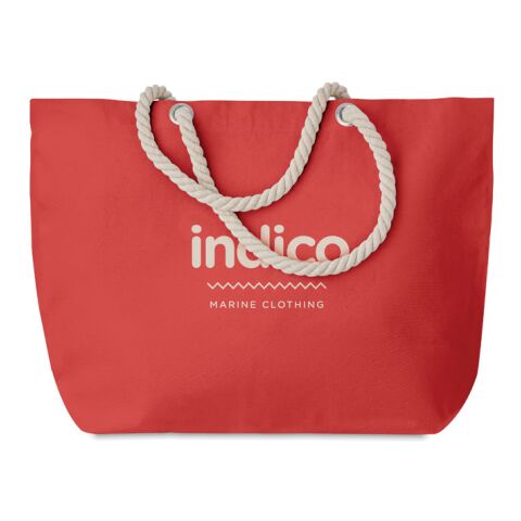 Werbeartikel Strandtasche mit Kordelgriff – rot – mit Logo bedruckt