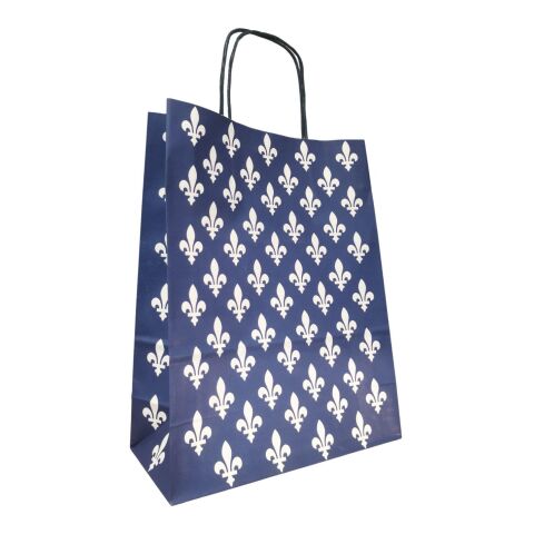 Werbeartikel Gemusterte Papiertasche mit gedrehten Papierkordeln – 25x11x32cm. – mit Logo bedruckt