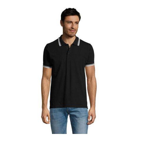 Werbeartikel PASADENA Herren Polo 200g | schwarz / weiß | mit Logo bedrucken
