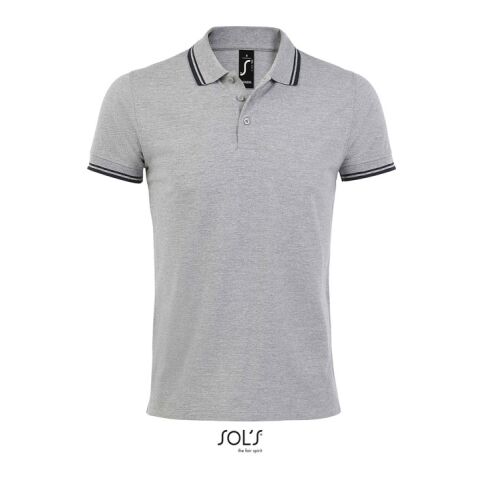 Werbeartikel PASADENA Herren Polo 200g – grey melange/ french navy – XXL – mit Logo bedruckt