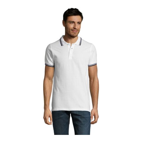 PASADENA Herren Polo 200g weiß/marine | XL | 1-farbiger Siebdruck | Rückseite | 280 mm x 400 mm | Nicht verfügbar