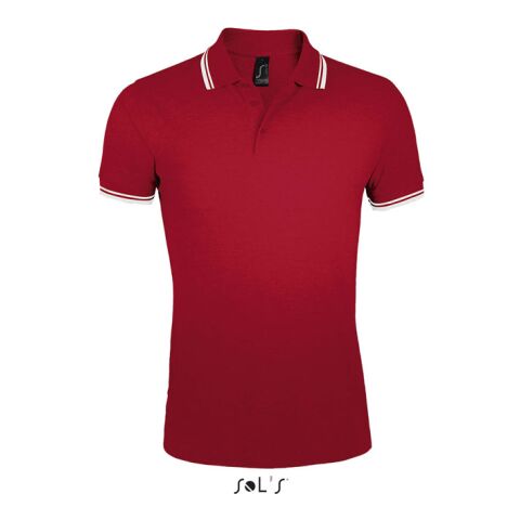 Werbeartikel PASADENA Herren Polo 200g – rot / weiß – S – mit Logo bedruckt