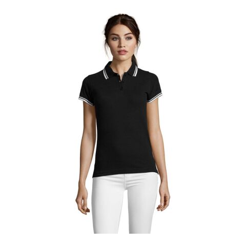 PASADENA Damen Polo 200g schwarz / weiß | XL | 1-farbiger Siebdruck | Vorderseite Brust | 100 mm x 100 mm | Nicht verfügbar