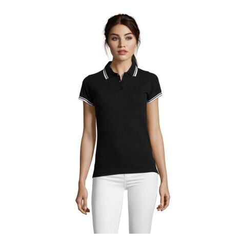 PASADENA Damen Polo 200g schwarz / weiß | XL | 1-color Siebdruck | Vorderseite Brust | 100 mm x 100 mm | Nicht verfügbar