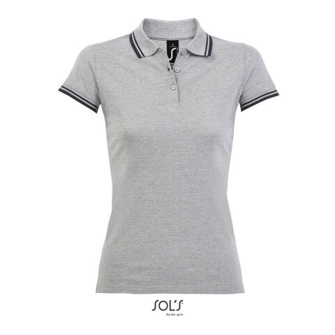 Werbeartikel PASADENA Damen Polo 200g – grey melange/ french navy – L – mit Logo bedruckt